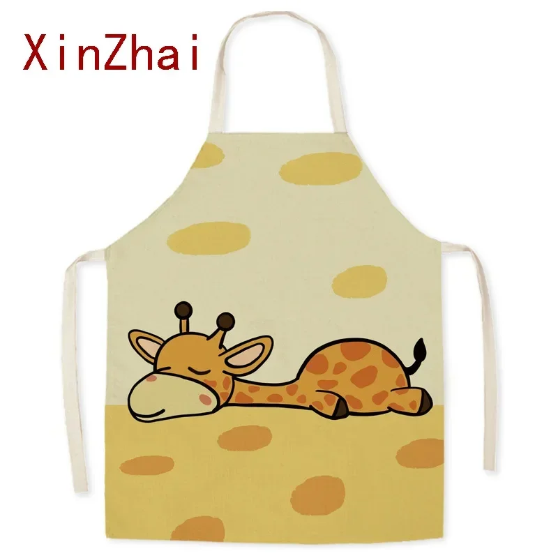 Cute Cartoon Fashion Barbecue Linen Aprons for Women Apron Kitchen Family Cooking Accessories Parent-child Wear Baking Tablier