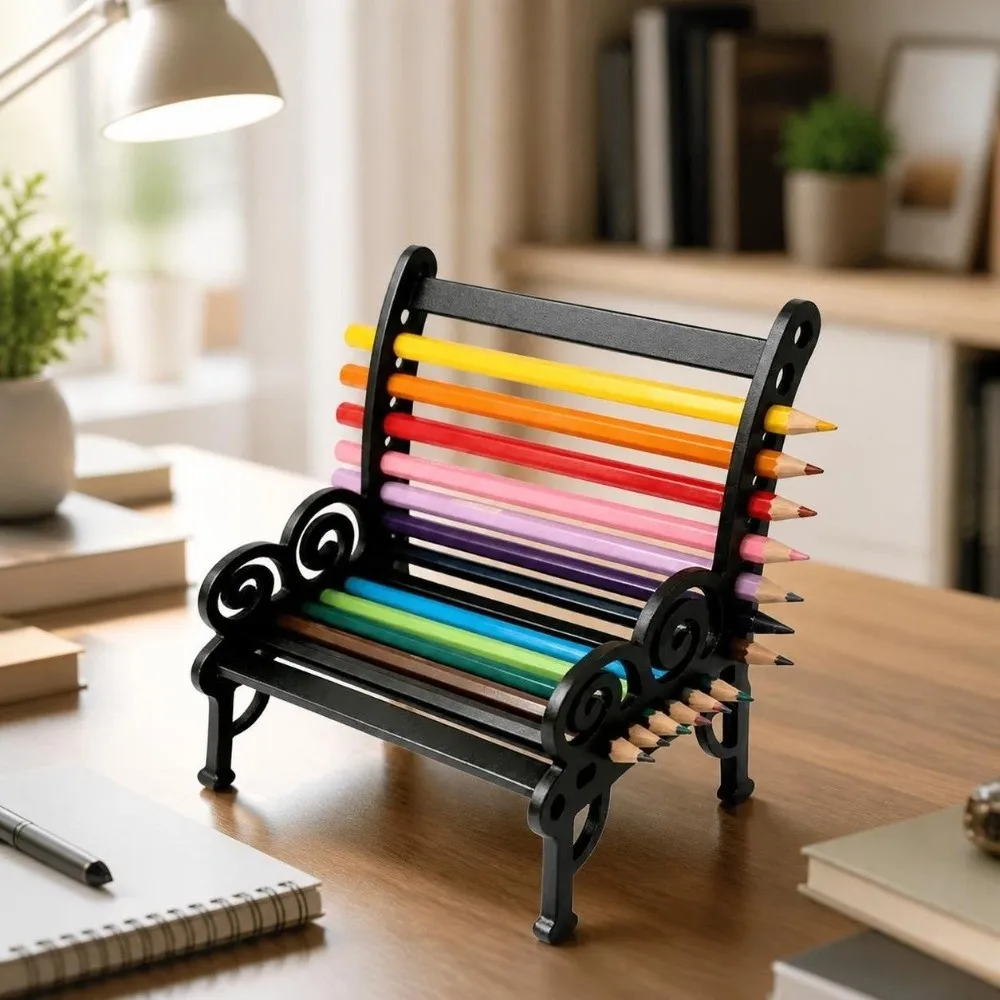 3D Printing Bench-Shaped Pencil Holder Fun Style Self-Assembly Required Stationery Holder Plastic Pencil Organizer Art Supplies
