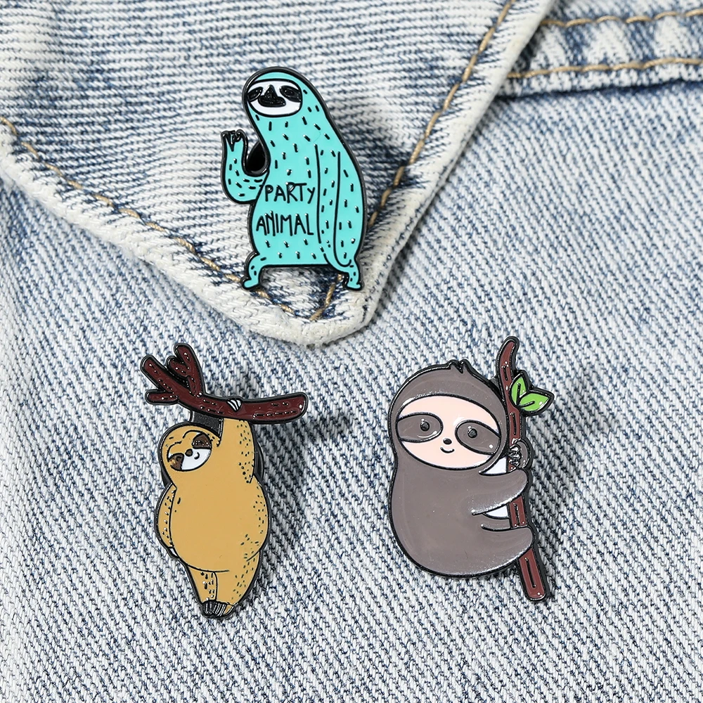 Funny Sloth Collection Brooches Cartoon Bradypod Animal Party Enamel Pins With Free Shipping