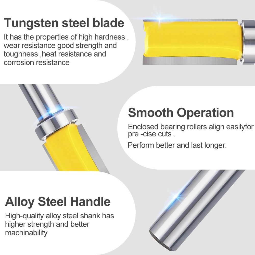 Fresa XCAN punta per fresa a filo con gambo da 8mm con cuscinetto inferiore punta per legno con lama da 12.7mm strumento per la lavorazione del legno