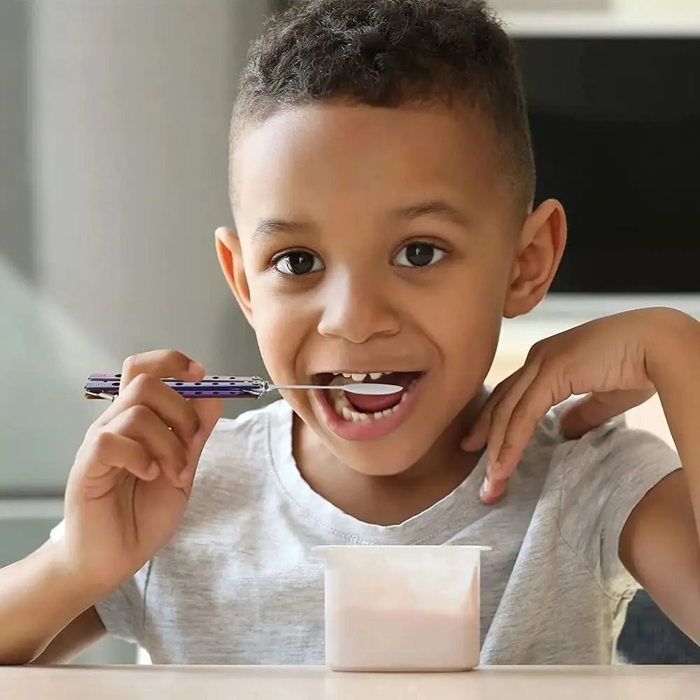 Durable Stainless Steel Folding Spoon Fork Practice Training Outdoor Balisong Training Tool Camping Tableware