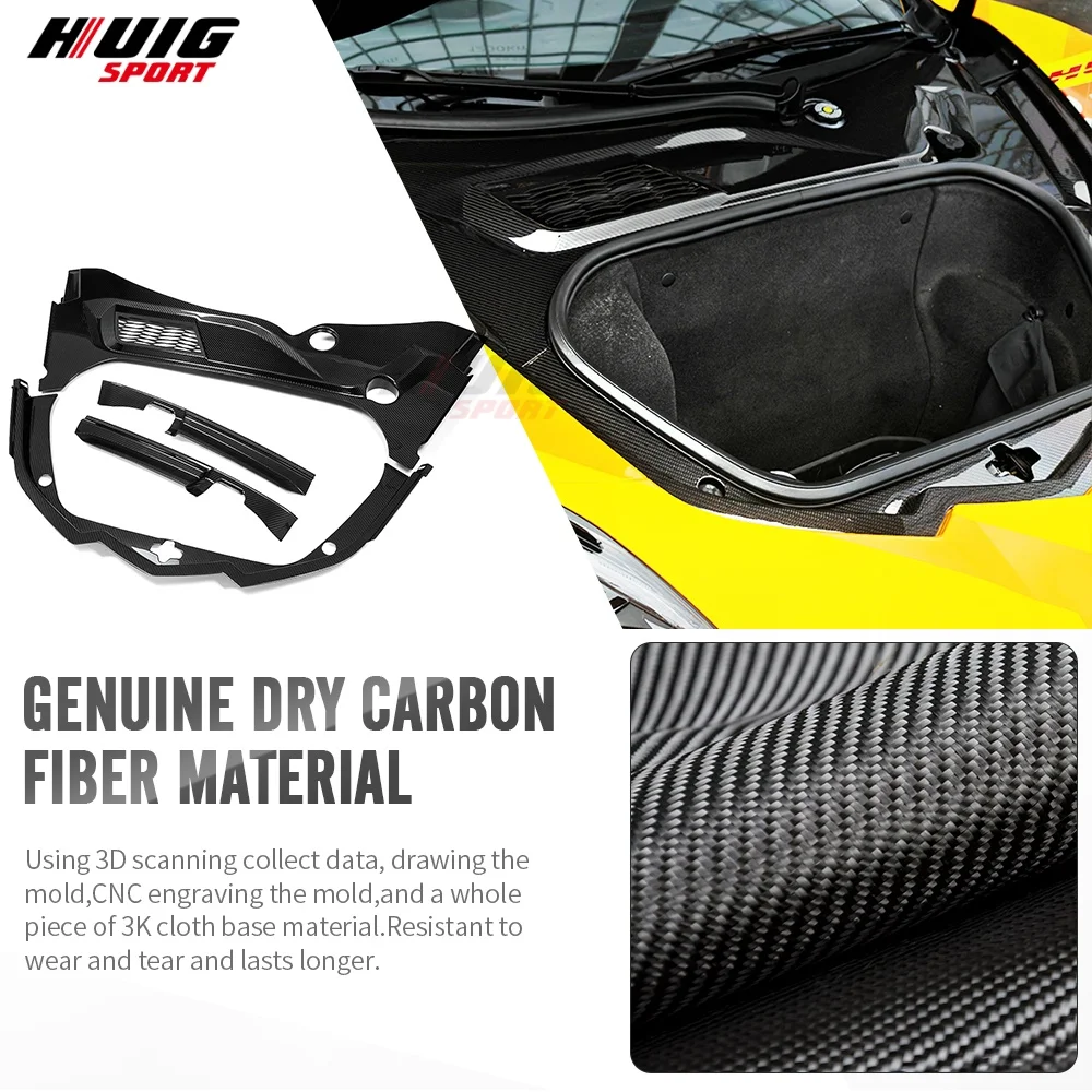 For Chevrolet Corvette C8 Stingray Convertible Coupe 2020-2026 Carbon Fiber Car Front Frunk Kits Panel Cover Surround Replace