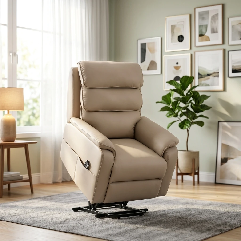 Modern Synthetic Leather Power Lift Extendable Recliner Sofa Chair with Side Pockets Metal Frame-For Elderly