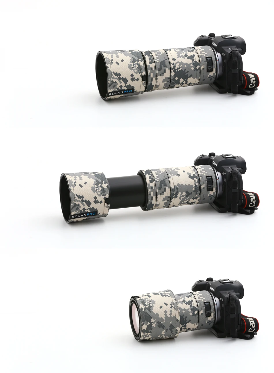 ROLANPRO Wasserdichter Linsenmantel für Canon RF 100-400 mm F5.6-8 IS USM Camouflage-Regenschutz-Linsenhülle für Canon RF 100 400 mm Gehäuse – Detail 1