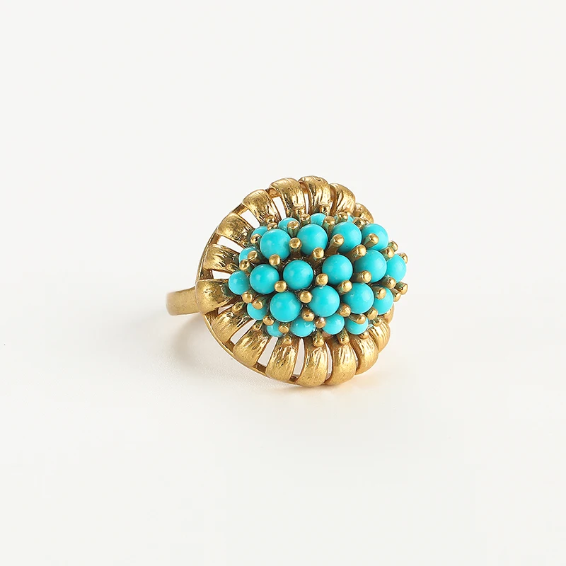 Victorian Retro 18K Gold Plated Adjustable Turquoise Cluster Ring - Luxurious Jewelry for Banquet & Daily Wear