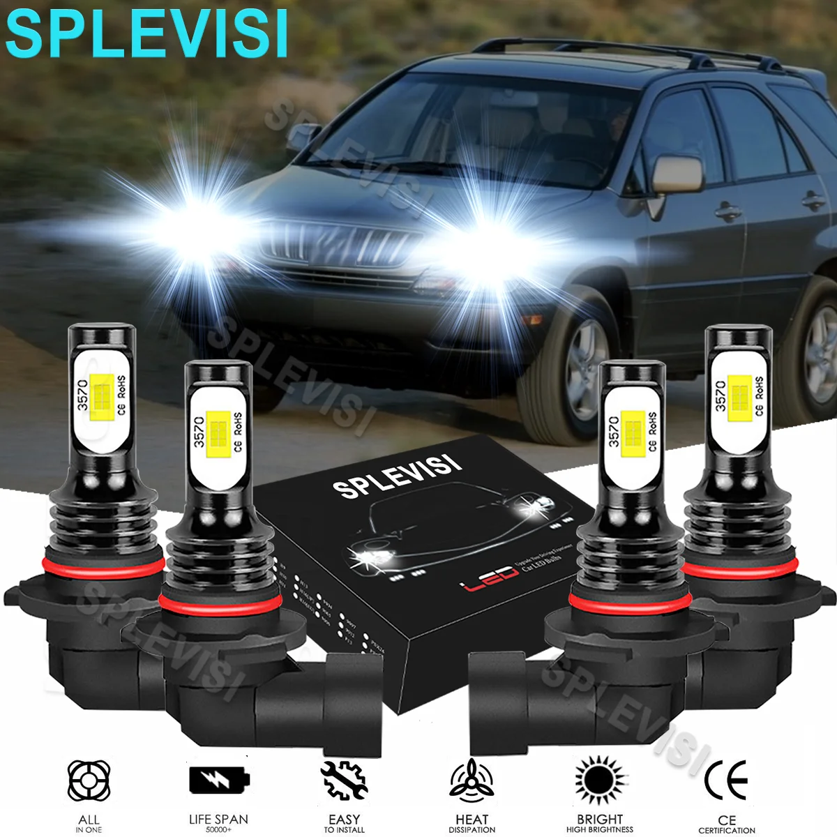 

4x LED Pure White Headlight Hi Low Beam Bulbs 6000K For Lexus RX300 1999-2003 Buick Lucerne 2006-2011 Acura Integra 1994-2001