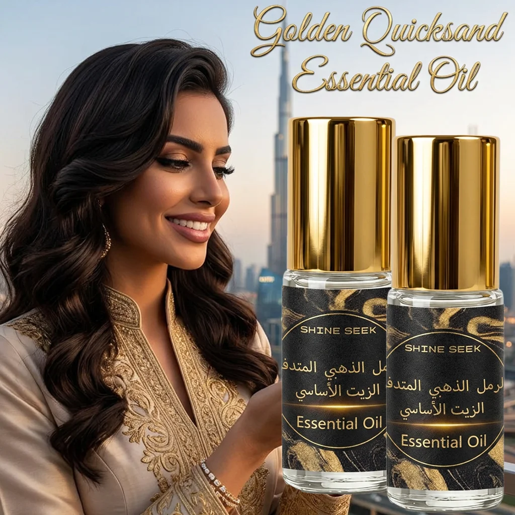 2Pcs*6Ml Dubai Luxury Golden Flowing Sandgolden Essential Oil with Long-Lasting Fragrance Improve Luck, Attract Wealth, Bring Good Fortune, Enhance Good Luck, Valentine's Day Neutral Style Premium Gift with Luxurious and Elegant Packaging, New Formula and Design, New Year's Good Luck, Double the Blessings.