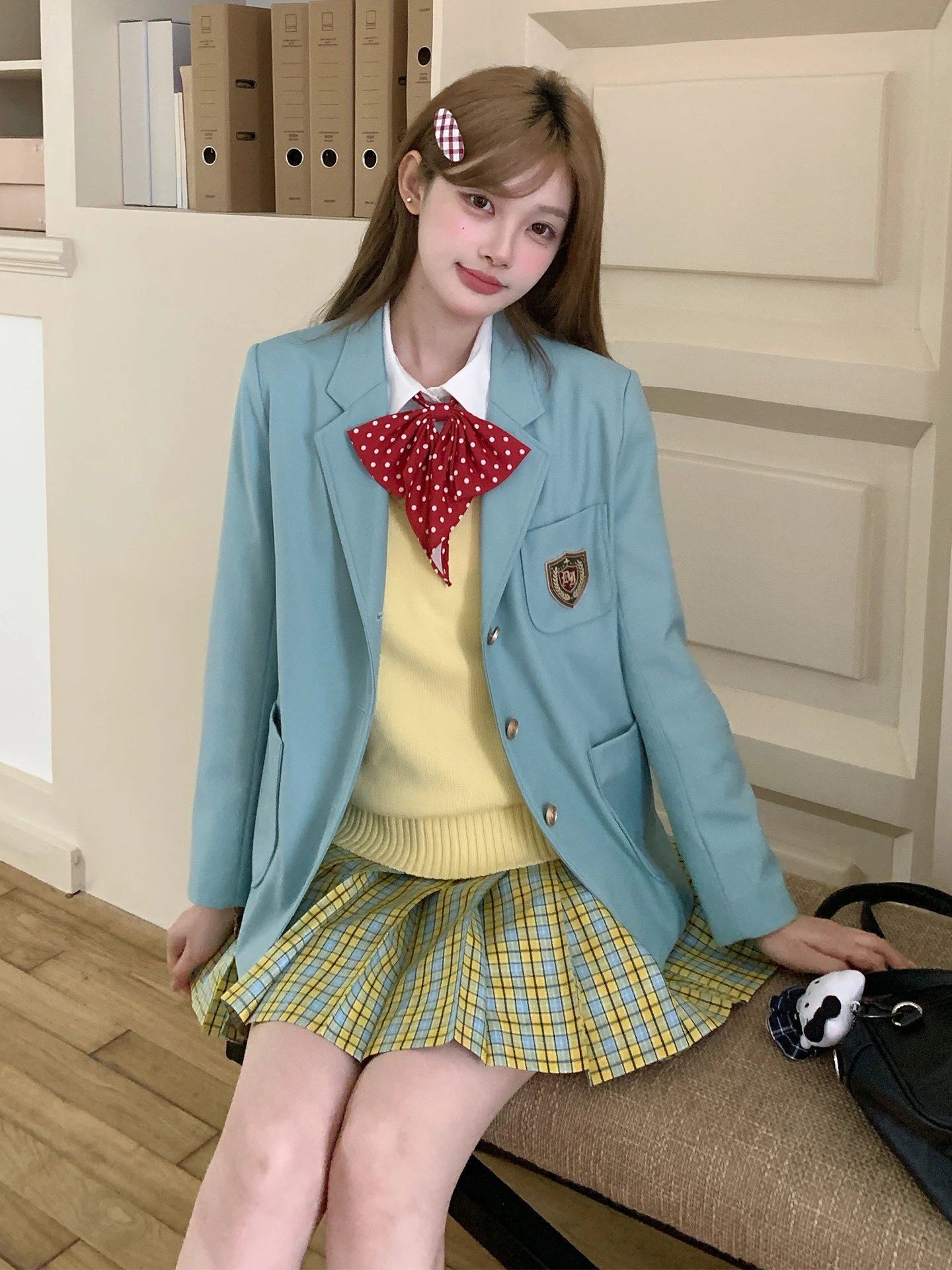 

Original Tokyo Seasonal Record JK Mint een Suit Women's Small College Sle orm Set Spring Top Polyester Fiber Stand...
