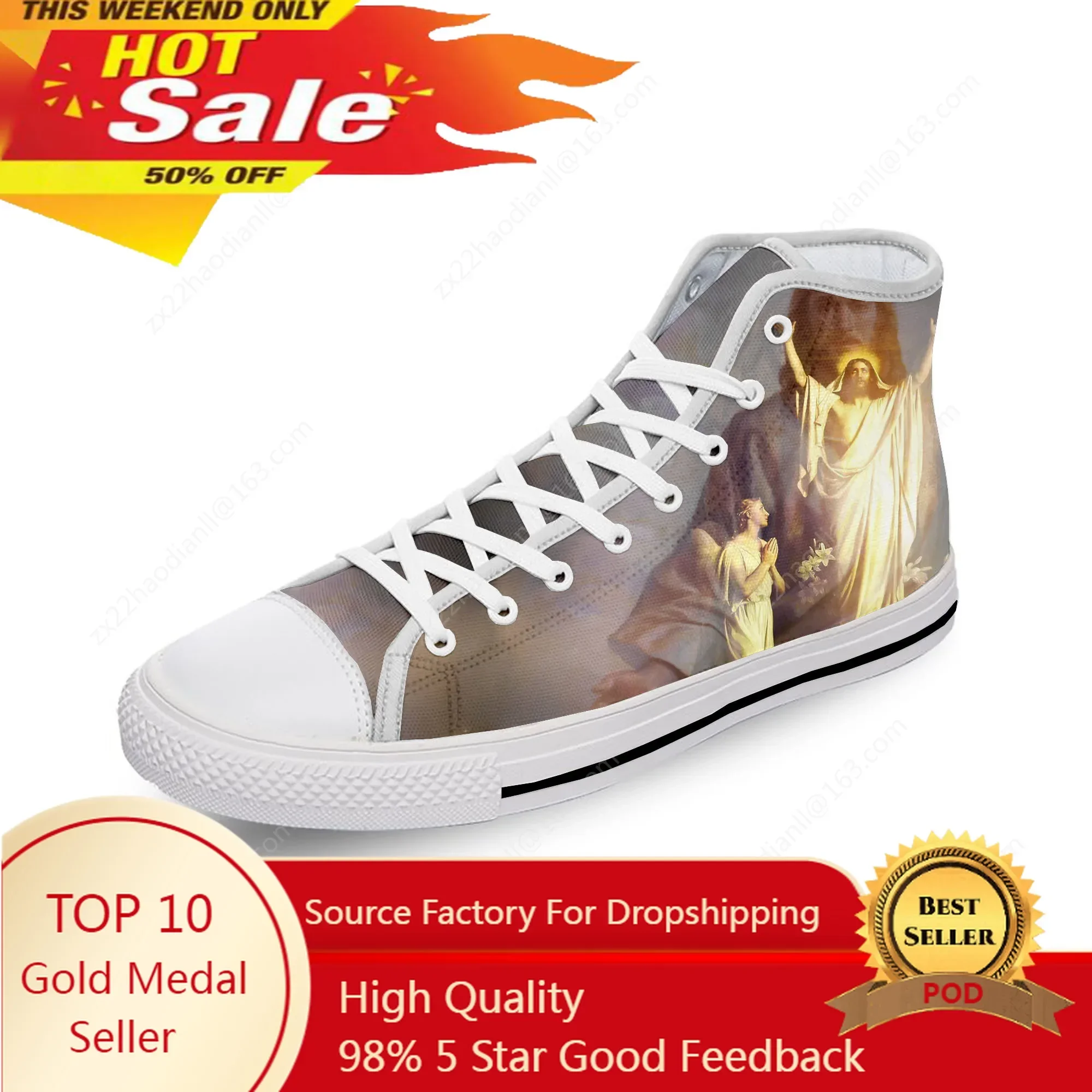 Jesus Holy Light Aesthetic Cute White Cloth 3D Print High Top Canvas Fashion Shoes Men Women Lightweight Breathable Sneakers