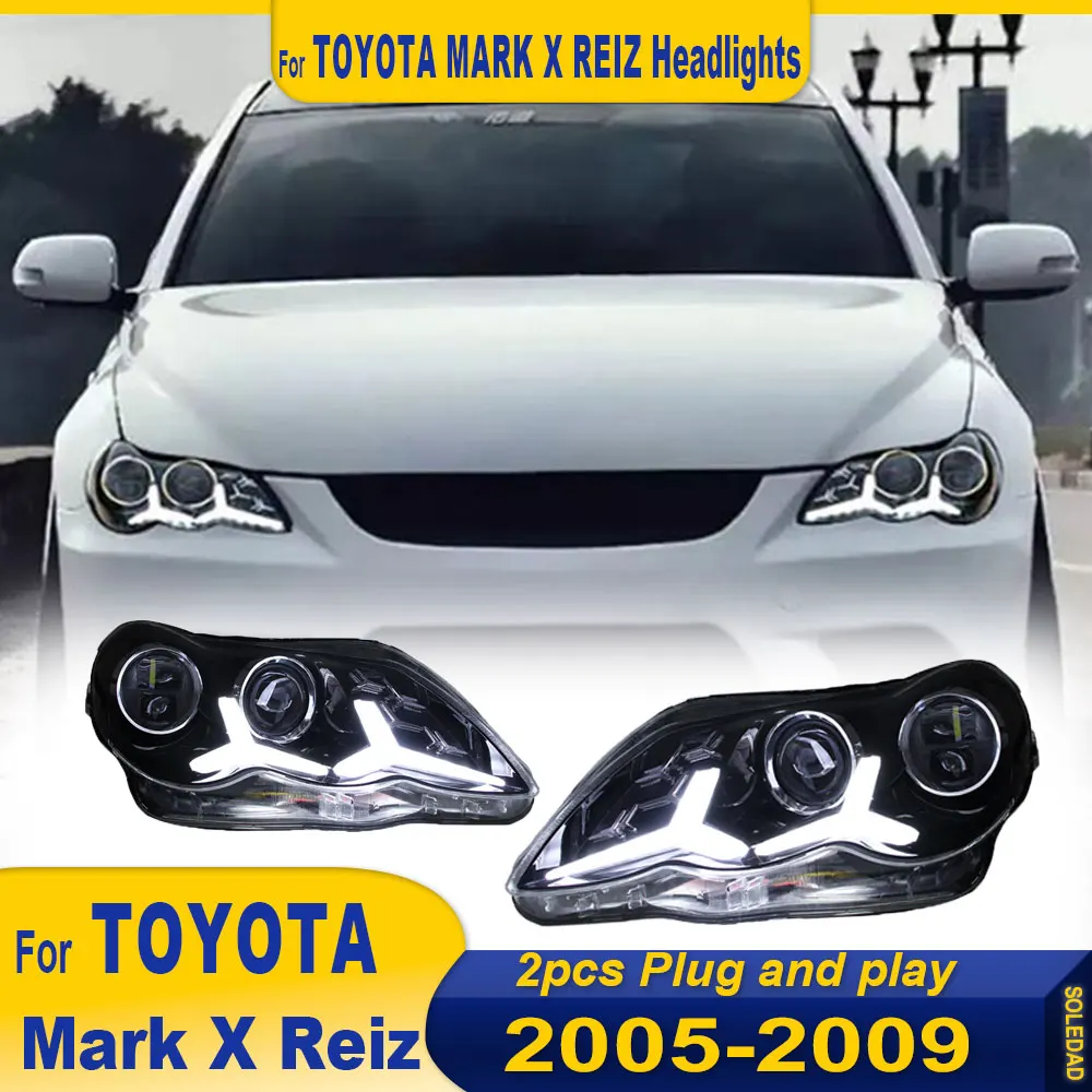 Full LED HeadLamp for Toyota Reiz Mark X LED Headlight 2005-2008 2009 Headlights Reiz DRL Turn Signal Angel Eye Projector Lens