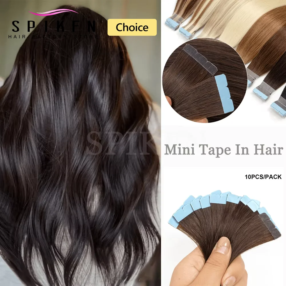 

Шоколадно-коричневая мини-лента для наращивания человеческих волос, прямые 12-24 дюйма, микролента для волос, 10 шт./упак., бесшовные клейкие накладки для волос