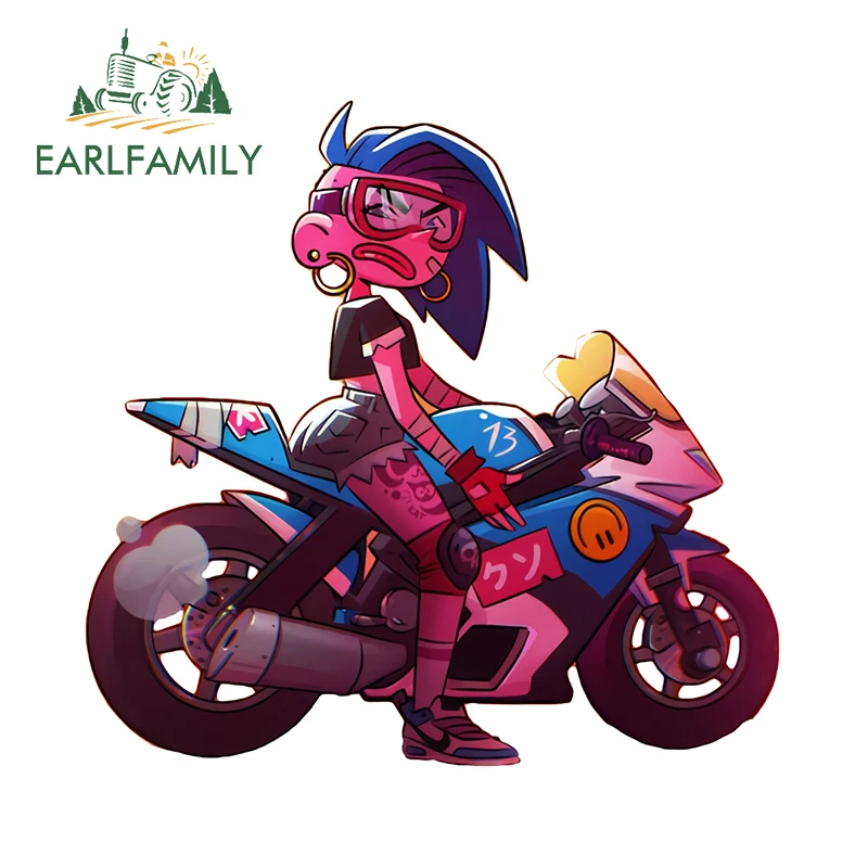 EARLFAMILY 13cm x 12.5cm Cool Motorcycle Girl Car Stickers Cartoon Printing Swimming Goggles Decals Personality Surfboard Decor