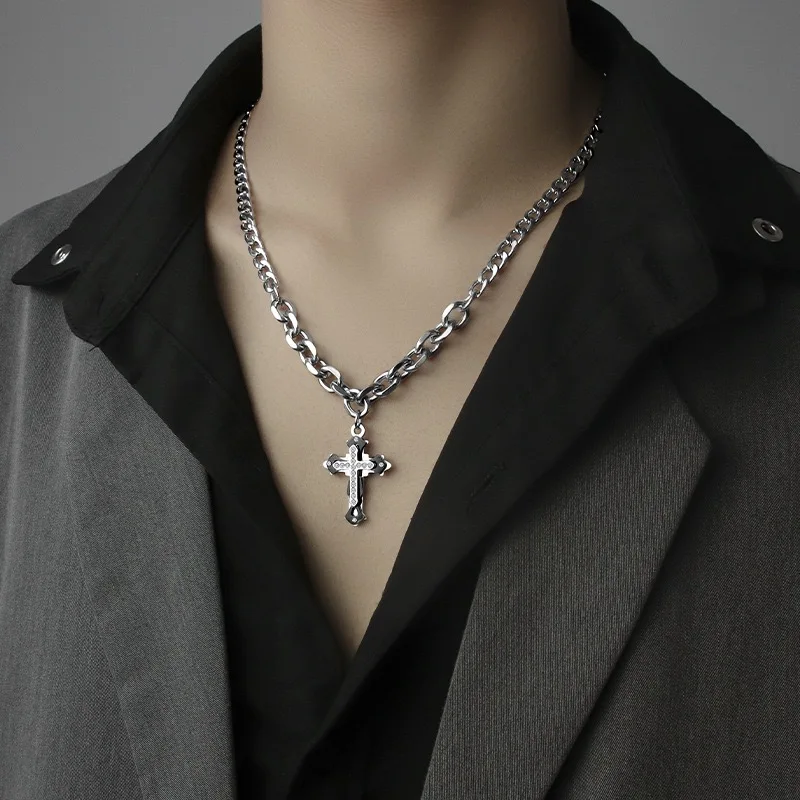 

Men's Stainless Steel Diamond Cross Pendant Necklace Cool Hip Hop Boys Girls Party Jewelry Con Cruz Boyfriend Link Chain