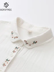 New Spring Women Double-layer Cotton Shirts Full Sleeve Embroidery Flower Round Collar Loose Casual Soft Blouse Office T33010X