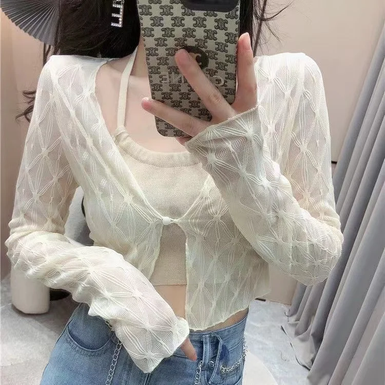Spicy Short Versatile Open Cardigan Summer New Style Sun Protection Long Sleeve Air Conditioning Outerwear Lace Top