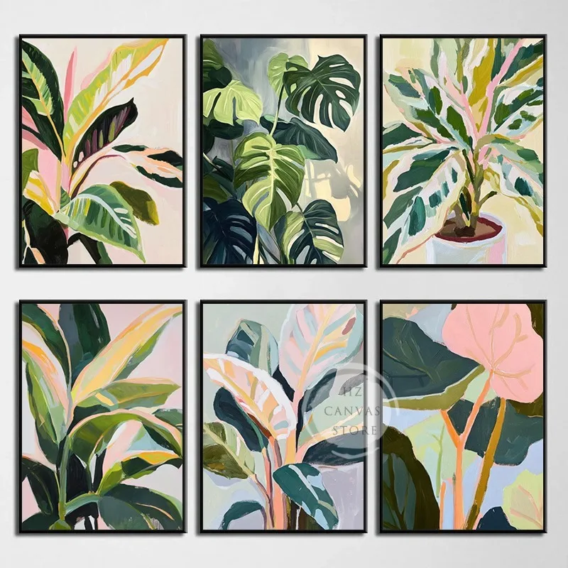 Pósteres botánicos modernos de Monstera Calathea, impresiones de plantas verdes Pastel, pintura en lienzo, imagen artística de pared para decoración del hogar y la sala de estar