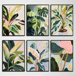 Modern Botanical Monstera Calathea Posters Prints Pastel Green Plant Canvas Painting Wall Art Picture for Living Room Home Decor