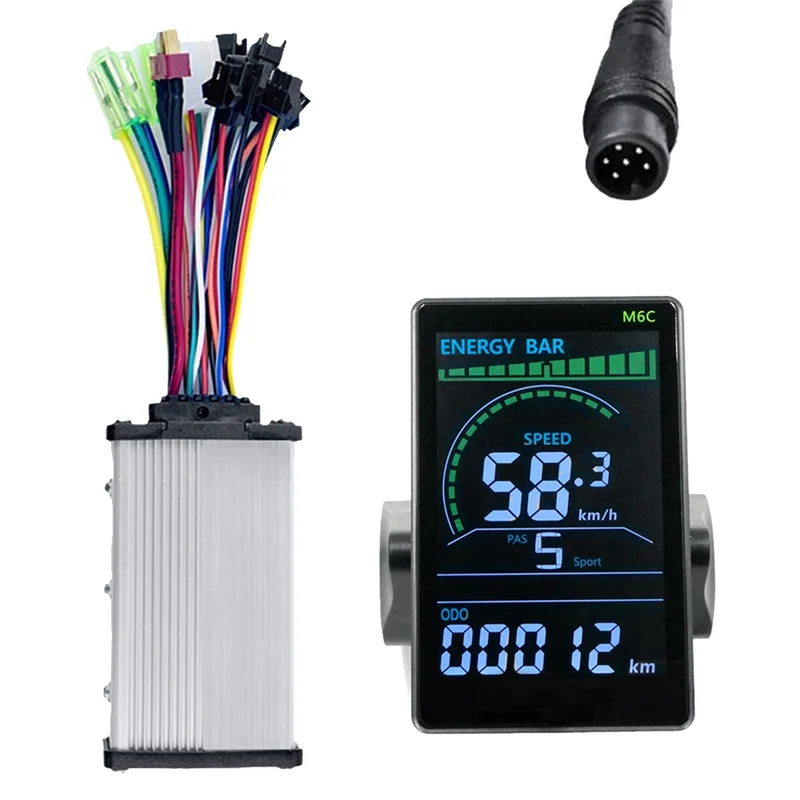 M6C Electric Bike LCD Display+36V 350W Sine Wave Controller E Scooter LCD Panel Color Screen with USB for E-Bike(6PIN)