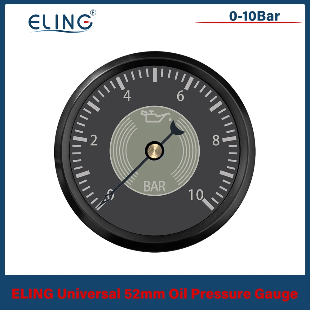 

ELING 52mm 0-10Bar Signal Oil Pressure Gauge with Red Yellow Backlight Oil Meter 12V 24V for Car Boat Truck