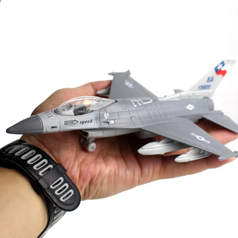 Modelo de caza de aleación de juguete F16, fuerza de retorno acústico óptico, avión militar de aviación, regalo de Adorno