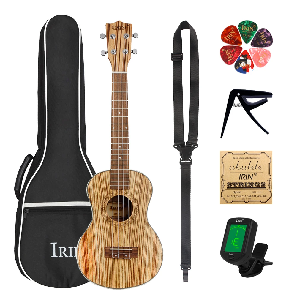 

IRIN 21 Inch Zebra Wood Ukulele 4 Strings Hawaiian Guitar Soprano Ukulele With Capo Bag Tuner Strings Guitar Parts & Accessories