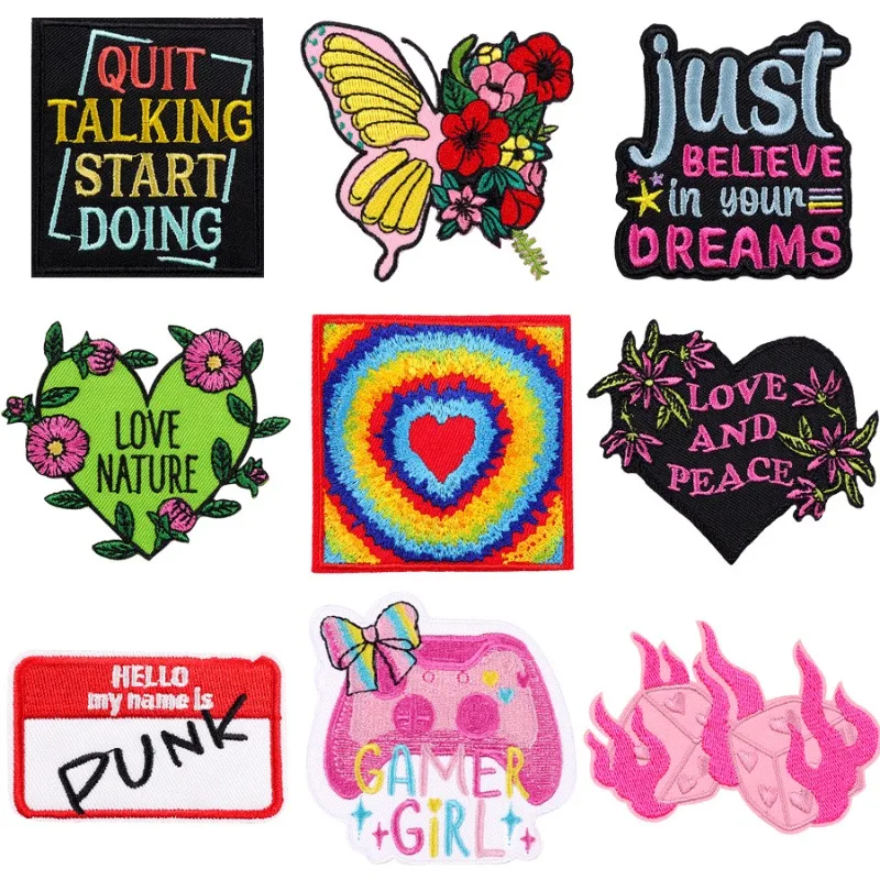 

Designer Letters Rectangle Heart Butterfly Iron-on Sew Embroidery Badge Patch DIY T-shirt Hat Backpack Clothing Applique Sticker