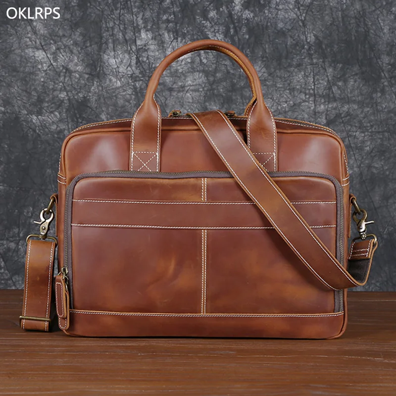 Men\'s Leather Handbag Vintage Head Layer Cowhide Briefcase Crazy Horse Leather Computer Bag Casual Business Crossbody Bag