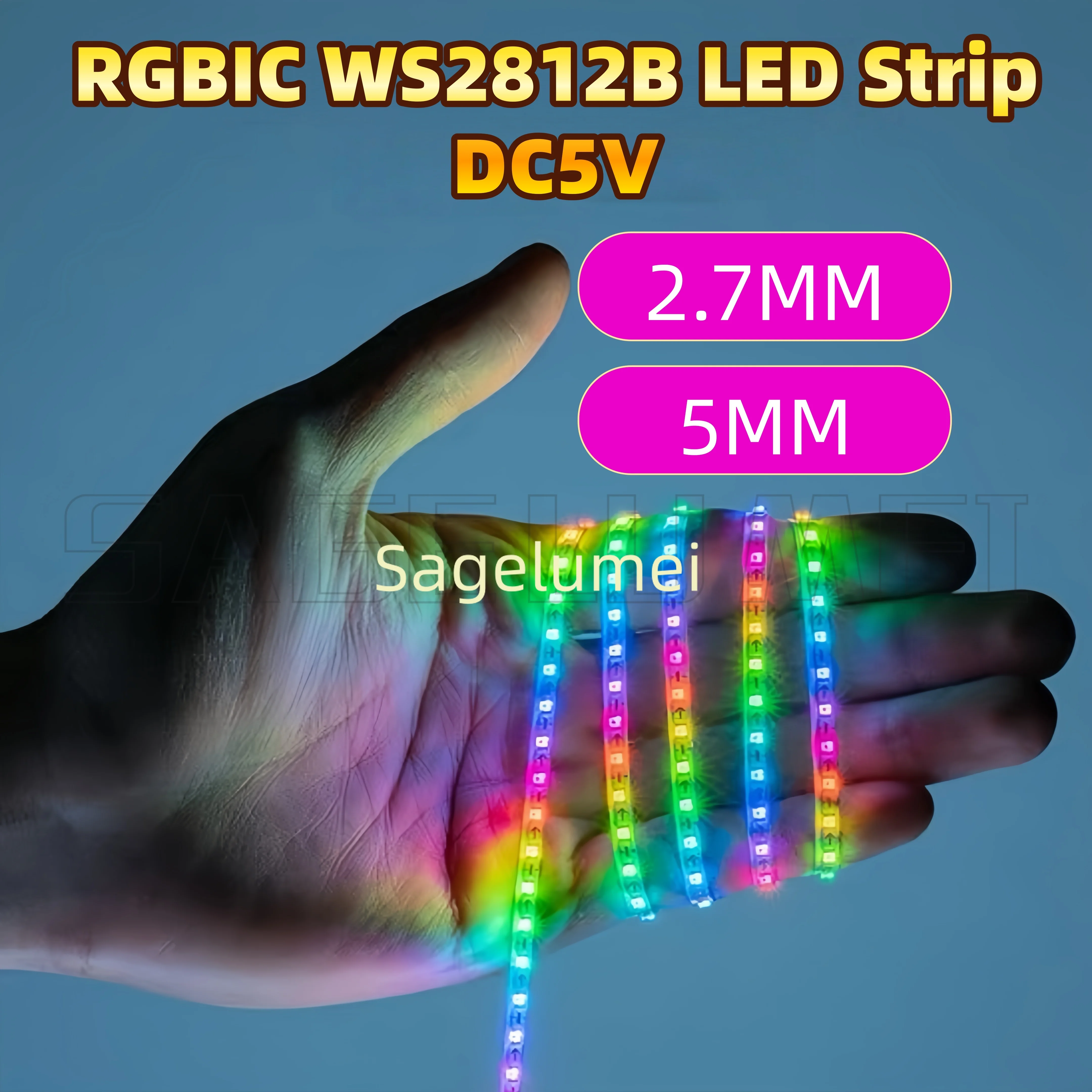 

Светодиодная лента WS2812B с адресной подсветкой, 2,7 мм, 5 мм, 5 В, индивидуальная IC-управляемая RGB-лента, гибкая, высокой плотности, с эффектом «Dream Color»