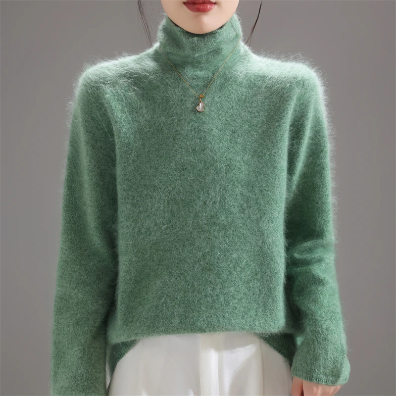 2025 جديد 100% ميرينو رداء علوي من الصوف المرأة كومة طوق نحى بلوفر مغزول بلون كبير الحجم بلايز الخريف الملابس الدافئة