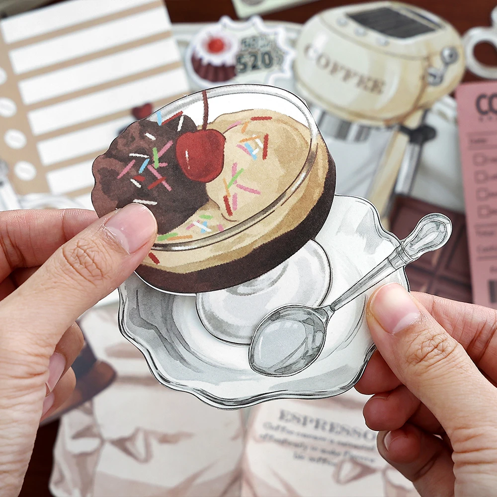 20pcs/pack Kawaii Ins Fresh Store Series Food and Coffee Material Pack DIY Scrapbook Handbook Aesthetic Stationery Supplies