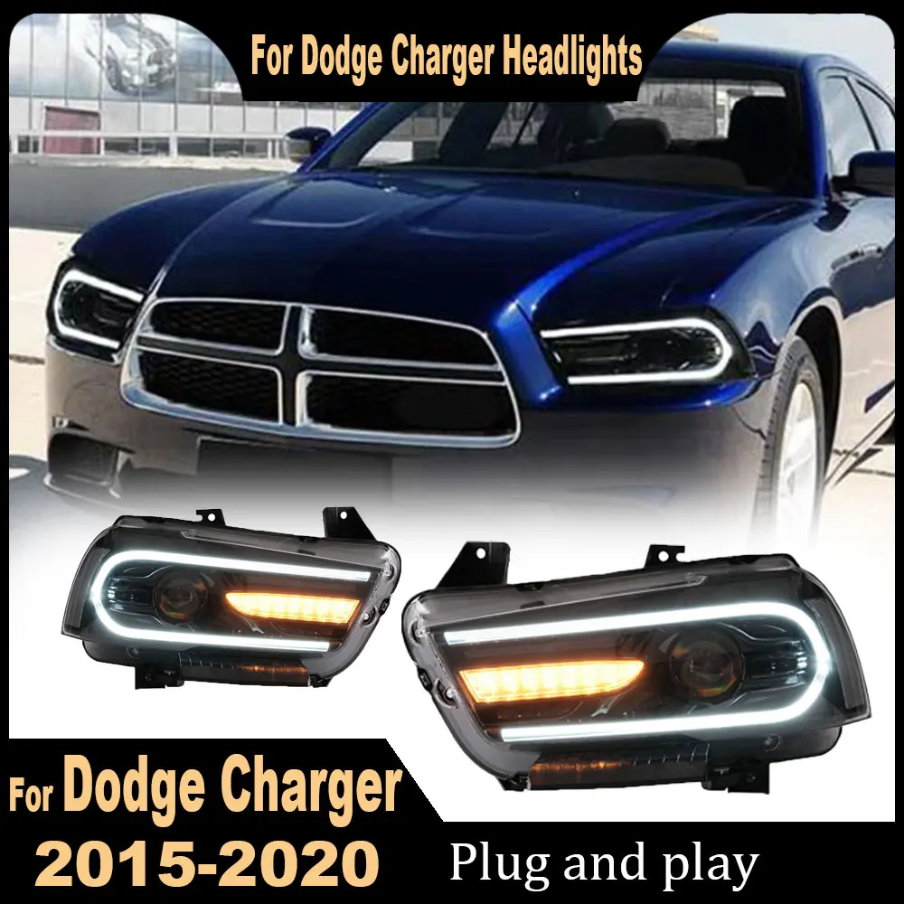 LED Headlamp Car Headlights Assembly for Dodge Charger 2011 2012-2014 Headlight with moving turn signal light DRL Dual beam lens