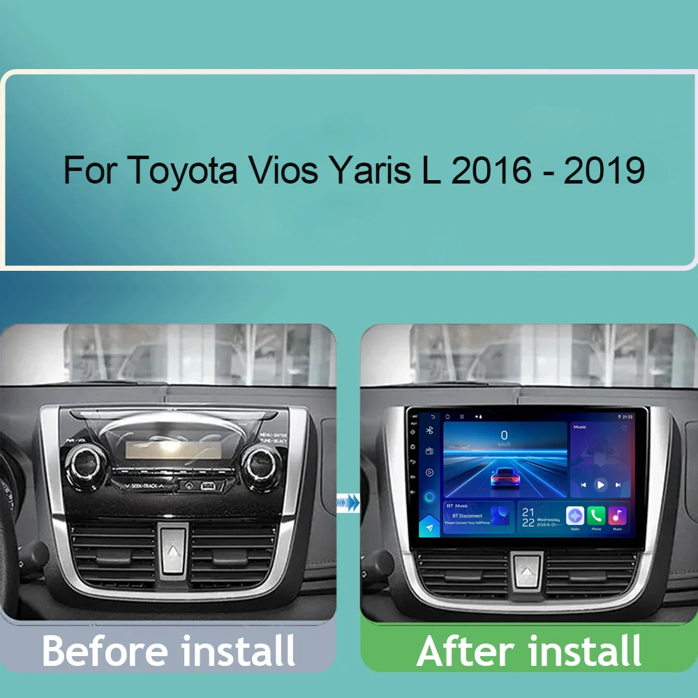 Android 14 Car Radio For Toyota Vios Yaris L 2016 - 2019 Navigation GPS Stereo Auto Multimedia Wireless 5G WIFI Carplay  CPU DVD