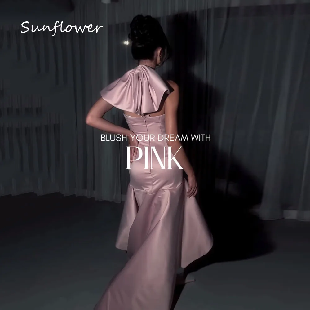 Sunflower Simple Pink Halter High Low Mermaid Prom dress 2024 Slim Backless Floor-Length Formal Evening Dress Party Dress