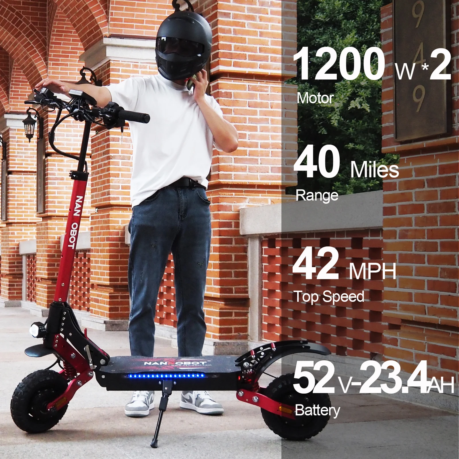 NANROBOT D4+MAX Adult Electric Scooter - High-Speed Off-Road Scooter with 42Mph Top Speed, 40Miles Long Battery Life, 265lbs Heavy-Duty Load Capacity. Foldable Scooter with Shock Absorption System and 10-Inch Tires view 3