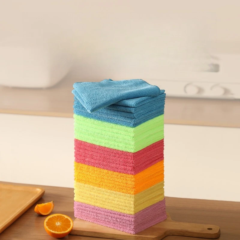  Paño de limpieza de punto de urdimbre Multicolor grueso, toalla de cocina súper absorbente, quitamanchas de alta resistencia, toallita para el hogar sin pelusa