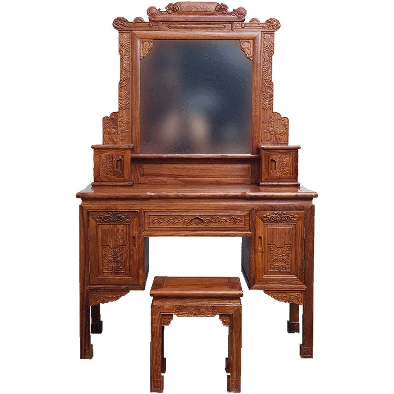 Ming and Qing dresser, Chinese solid wood dresser, makeup table, makeup stool, mirror combination