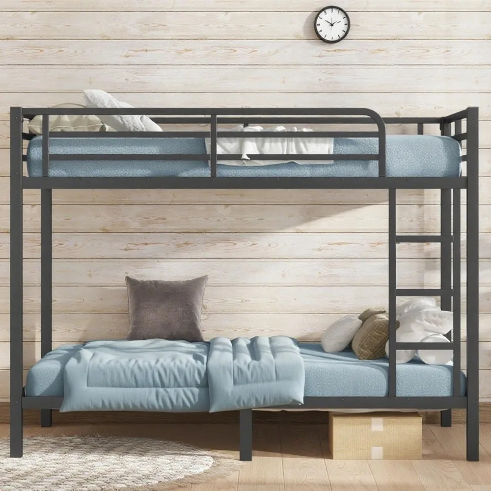 سرير بطابقين معدني مزدوج مقاس XL للبالغين/الأطفال عالي التحمل مع درابزين وسلم #3