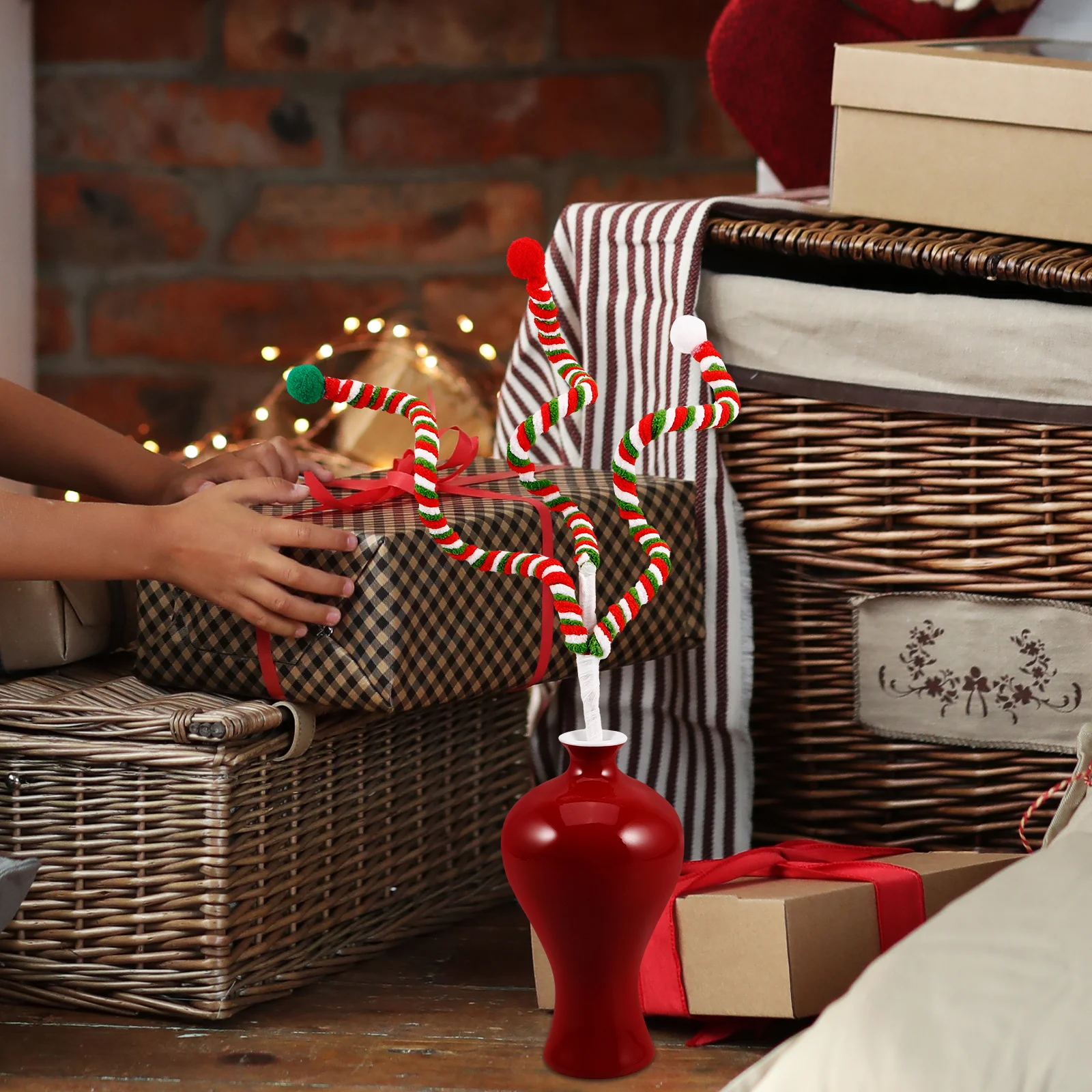 

Christmas Candy Colored Bell Tree Picks Woolen Bells Curly Stems Xmas Floral Wreath Decorations Holiday Centerpiece Party Decor