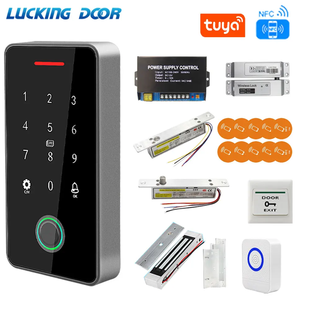 

Bluetooth Tuya App Door Access Control System Kits NFC RFID Fingerprint Keypad Outdoor Electric Magnetic Strike Locks Waterproof