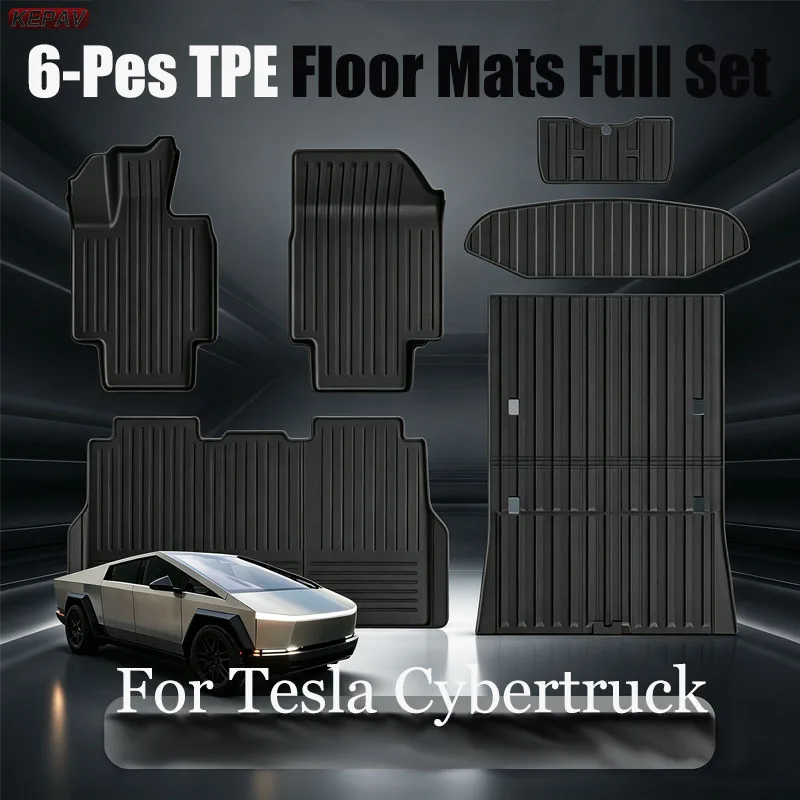 TPE Floor Mats & Cargo Liner for Tesla Cybertruck Waterproof Non‑Slip Pickup Truck Protective Accessories