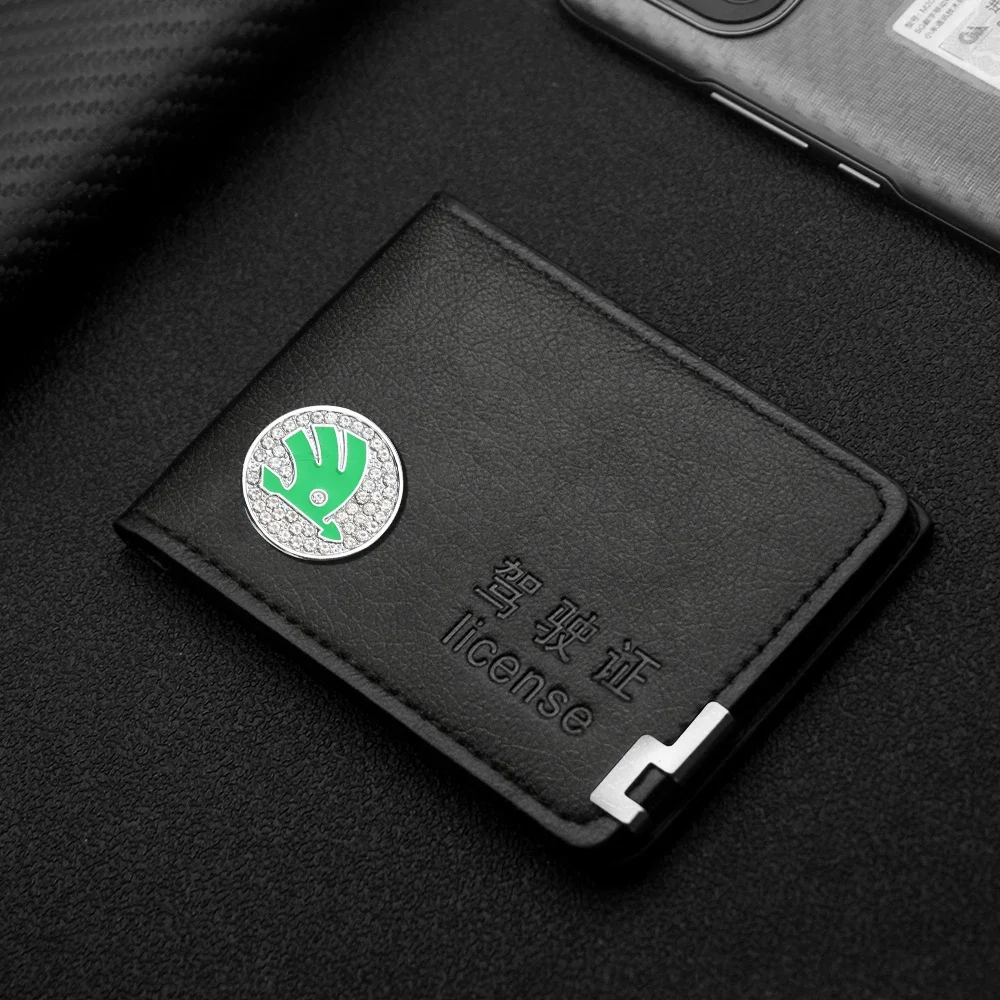 Genuine Leather Car Driver's License Auto Driving Documents ID Card Bank Card Wallet For Skoda Yeti VRS Octavia Karoq Kamiq a5