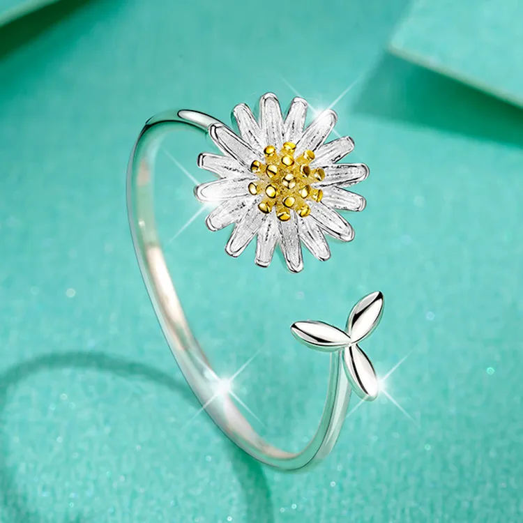 Luxury Brand Quality Boho Daisy Flower Rings for Women Wedding Jewelry Trend Party Gifts Anillos Accessories Wholesale