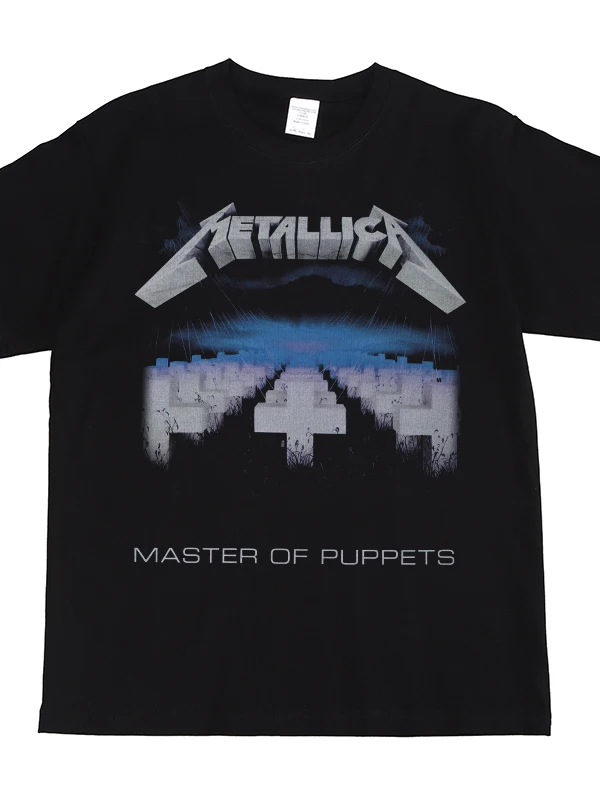 Retro Black Short Sleeve T-Shirt Digital Print Metal Products Rock Band American Street Hip Hop Youth Summer Cotton Casual Top