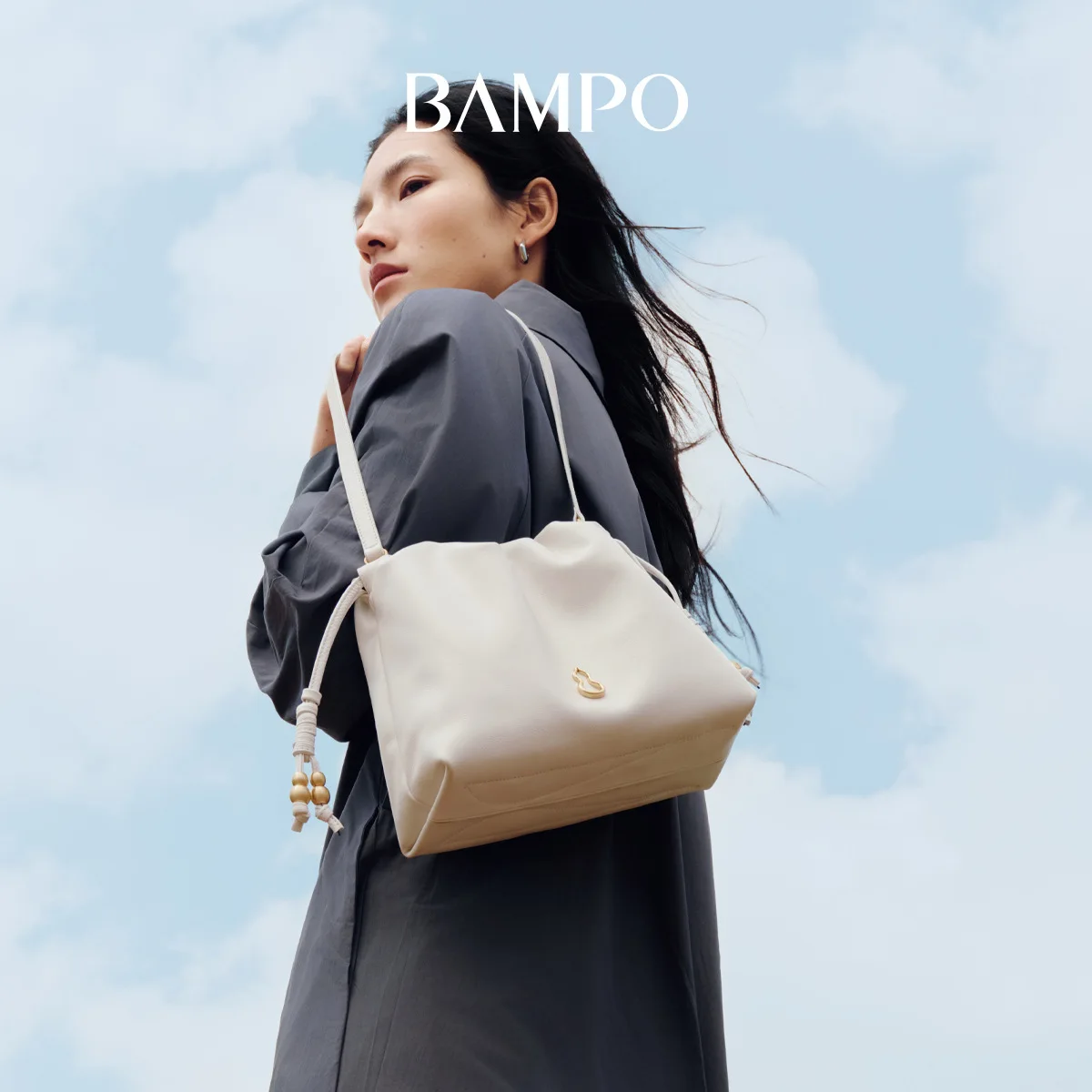BAMPO 2025 New Fashion Wishful Cloud Bag Small Size Top Grain Leather Underarm Single Shoulder Garbage Bag Crossbody Bag