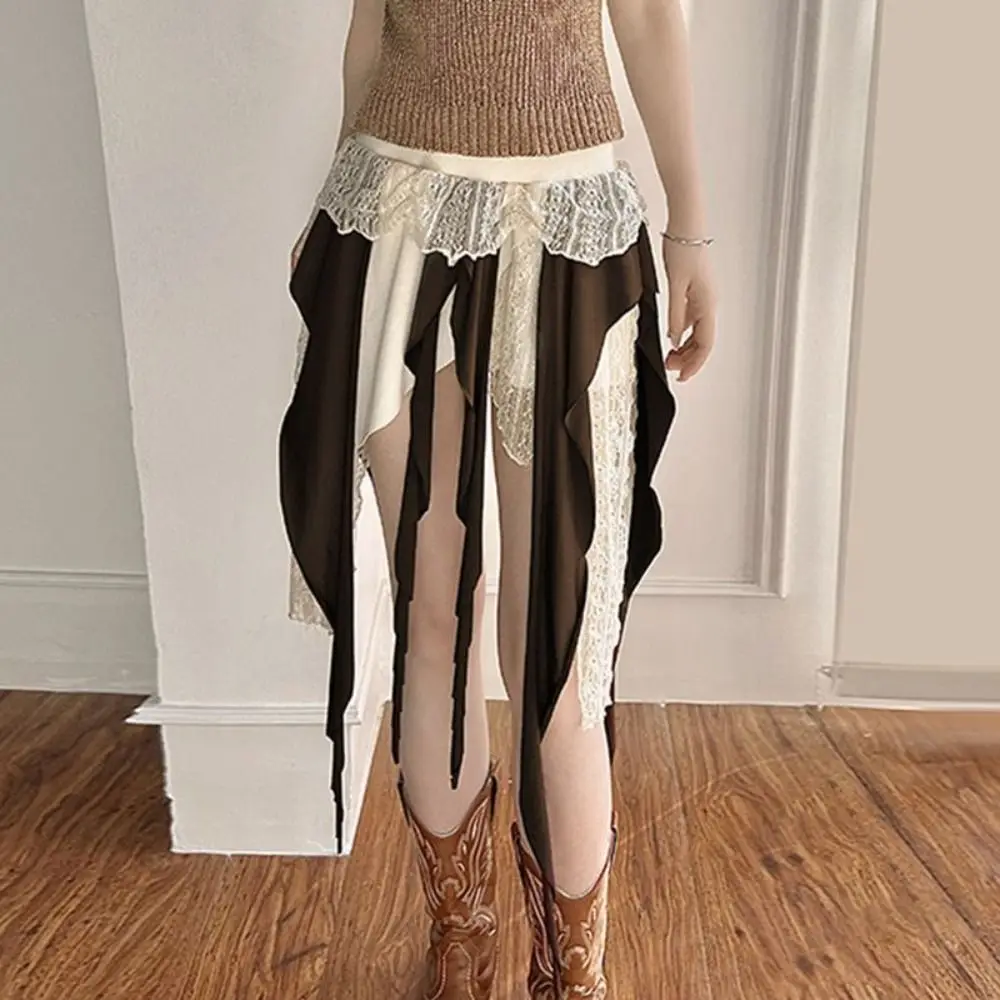 Minifalda corta de malla con flores para niñas, falda acampanada de encaje con volantes multicapa, falda Irregular de empalme de cintura alta para adolescentes, verano