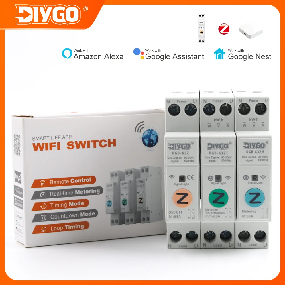 63A Zigbee Smart Switch Energy Meter Metering Monitoring Circuit Breaker Timer Relay TUYA smartlife Voltage Current Protection