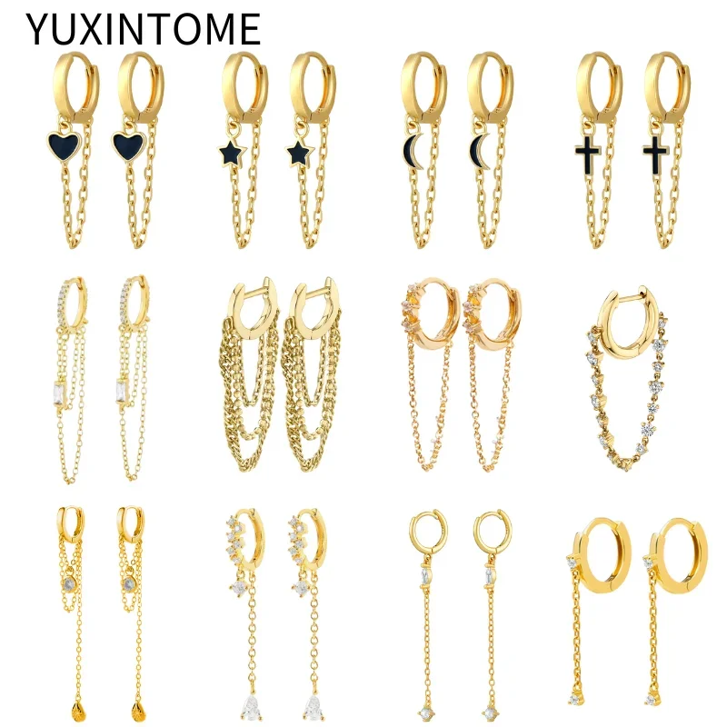 925 Sterling Silver Needle Long Chain Tassel Hoop Earrings For Women Shiny zircon Tassel Pendant Earrings Luxury Jewelry Gifts