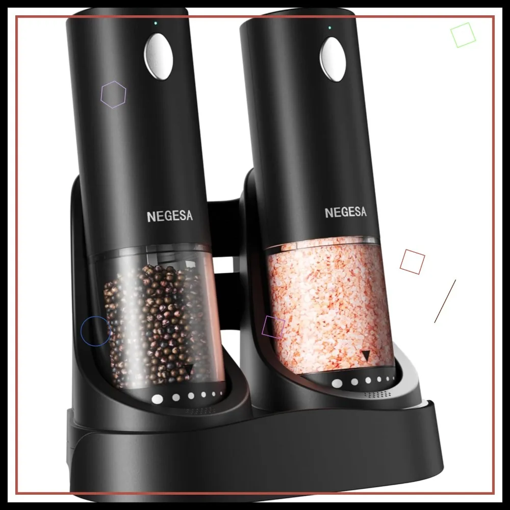 

Электрический набор для измельчения соли и перца с перезаряжаемой подставкой, LED-подсветкой и регулируемой степенью помола, большой емкости, черный