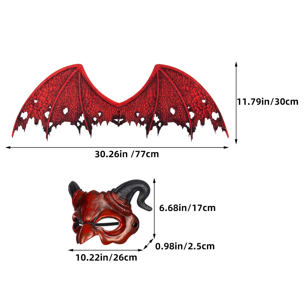 1Set Non-Woven Devil Wing Mask Set Halloween Party Essential Vivid Color Retention for Cosplay Events Adult Demon Costume