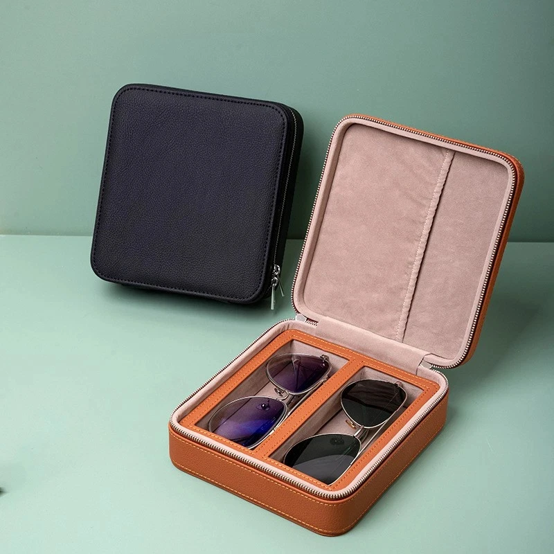 

Double Slot Sunglasses Case Buffeted Sunglasses Organizer Case Pu Eyewear Holder Compact Travel Glasses Storage Box For Business